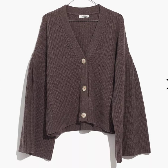 Madewell Wide Sleeve Merino Wool Brown Crop Sweater Cardigan - Picture 4 of 9
